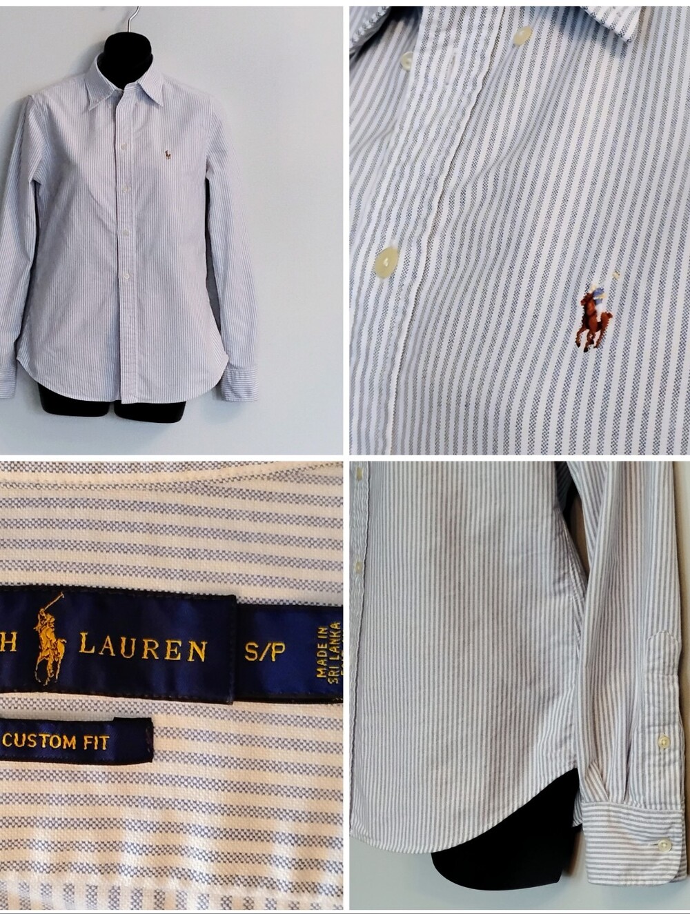 Women's Tailored Ralph Lauren Blue & White Pinstripe Cotton Dress Shirt